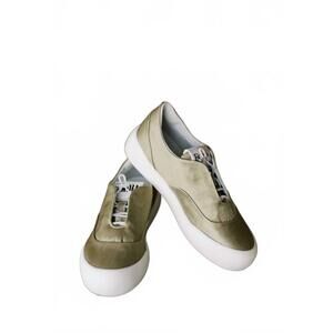 NEW ANDIA FORA women’s washed satin slip-on sneaker in olive green
